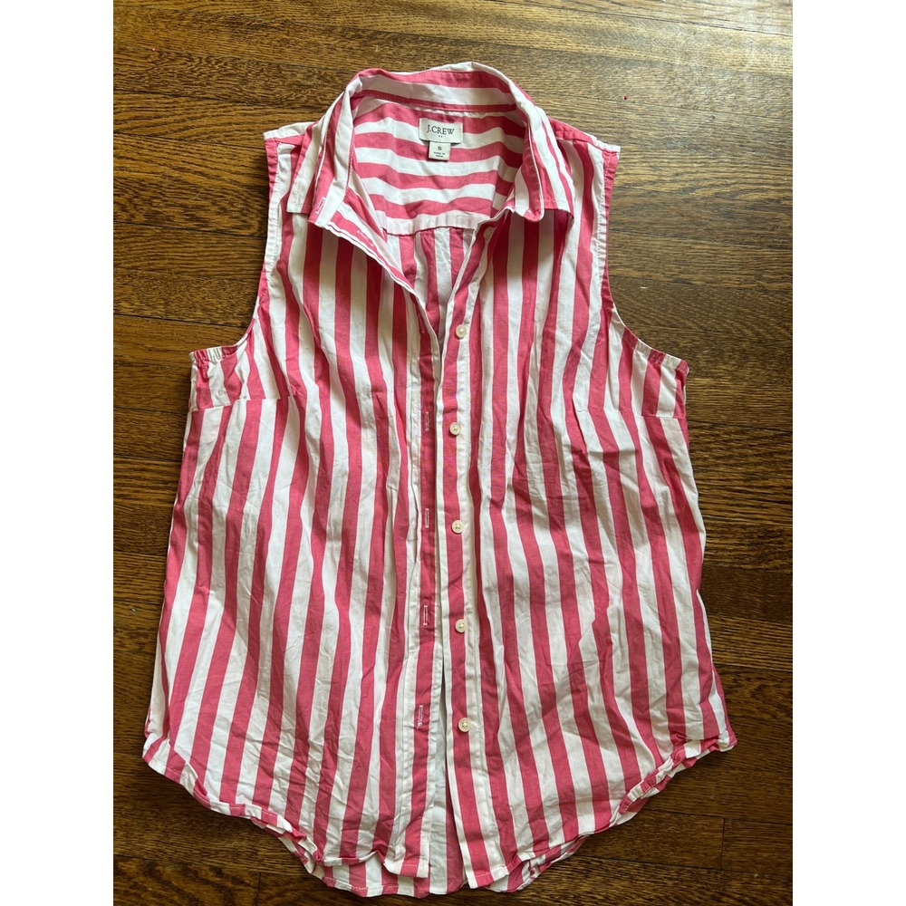 J.Crew Womens Pink White Striped Sleeveless Button Down Shirt Small Cotton Blend
